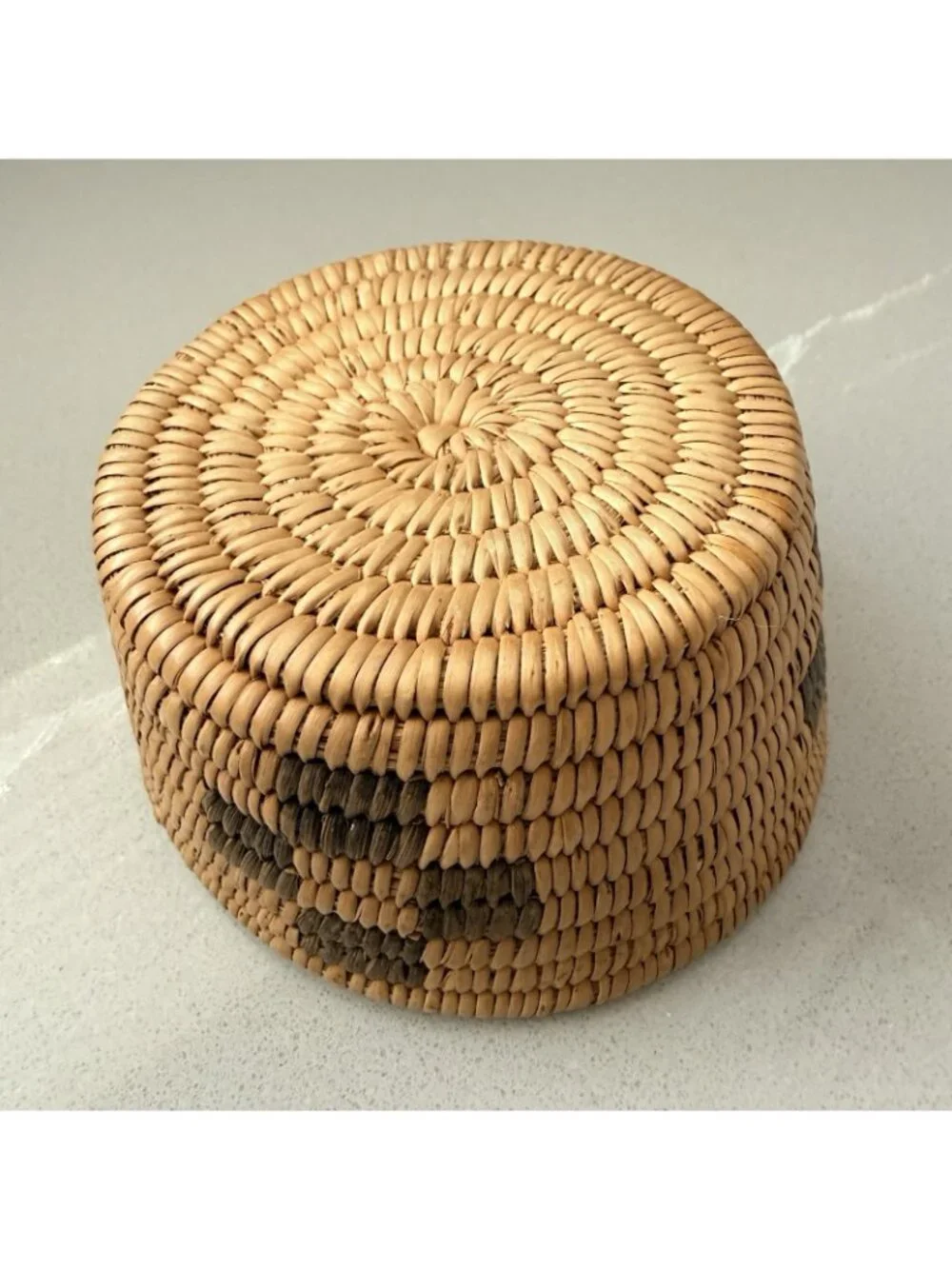 Vintage Papago Basket Bowl Native American Hand Woven Coiled Two Toned Southwest